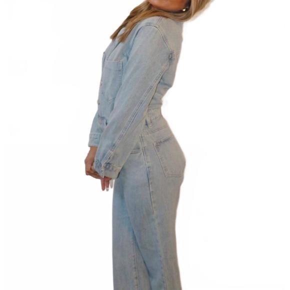 NEW ELLE GREY emery denim jumpsuit in blue - Picture 3 of 4